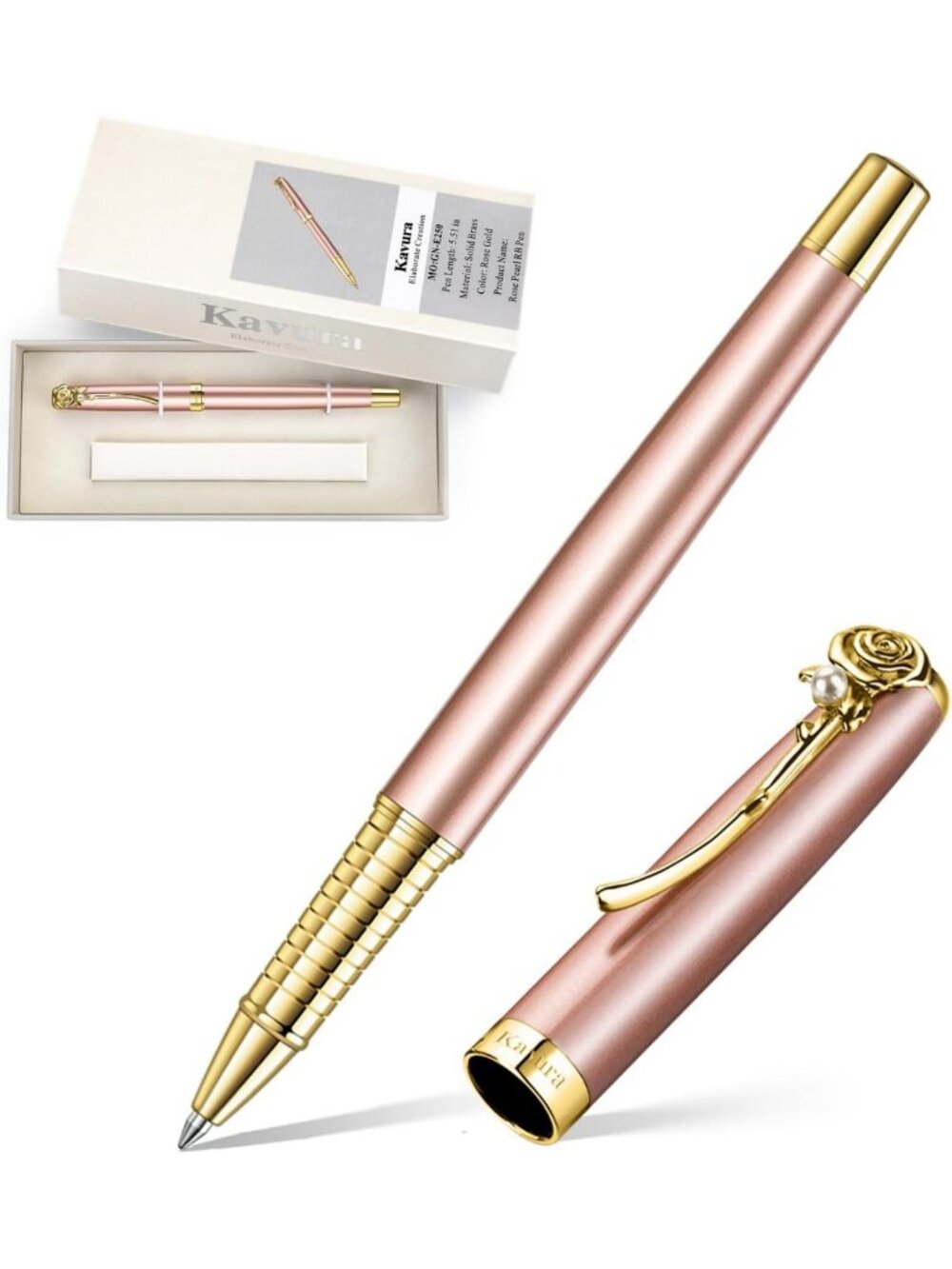 Elegant Rose Gold Luxury Rollerball Pen Gift Set for Women - Perfect for Gifts